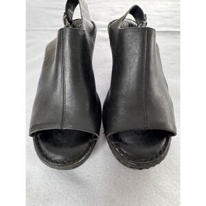 Born D95209 Black Leather Platform Slingback Peep Toe Block Heel Sandals Mens 9M